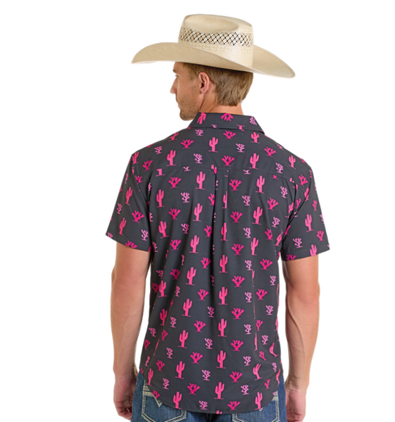 Men's Tek Western Pink Cactus Short Sleeve Shirt