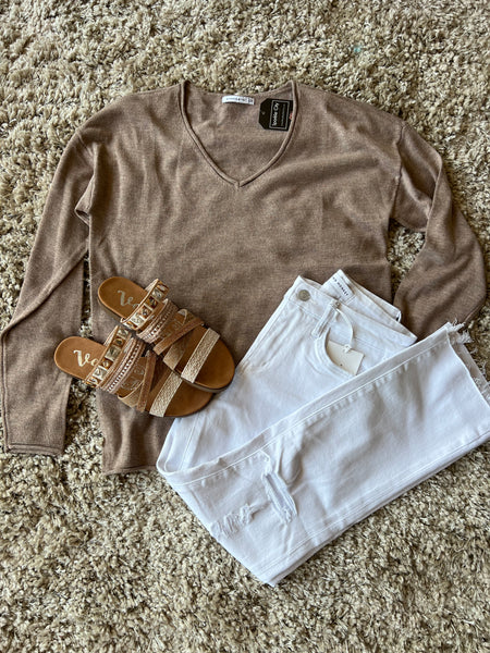 Relaxed V Neck Pullover Sweater
