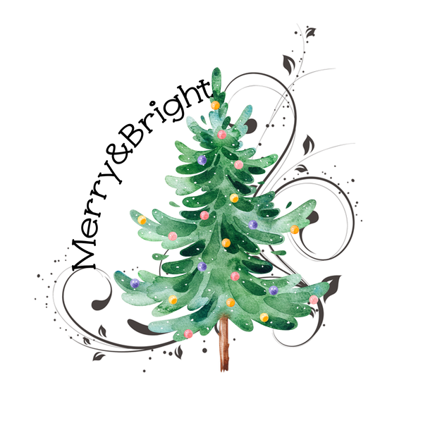 Merry & Bright Christmas Tree Print