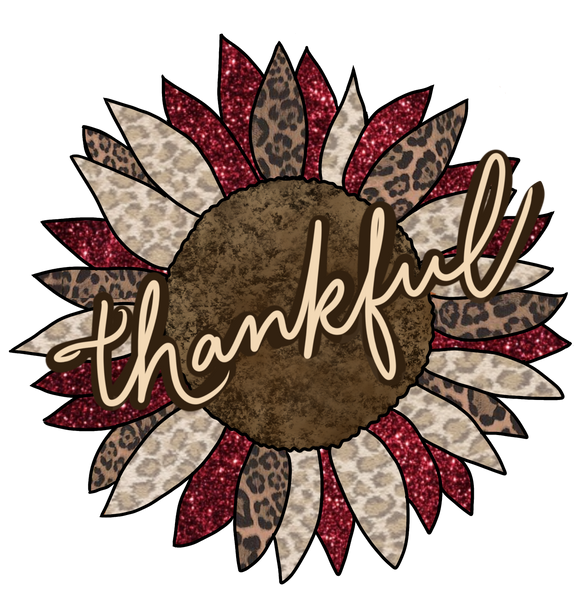 Red Leopard Thankful Sunflower Print