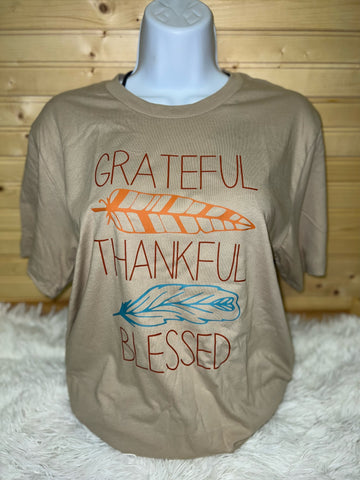 Grateful Thankful Blessed Feather Tee