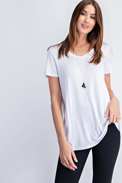 Plus Basic Short Sleeve V neck Top