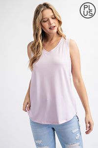 Lavender Plus V neck Sleeveless Top