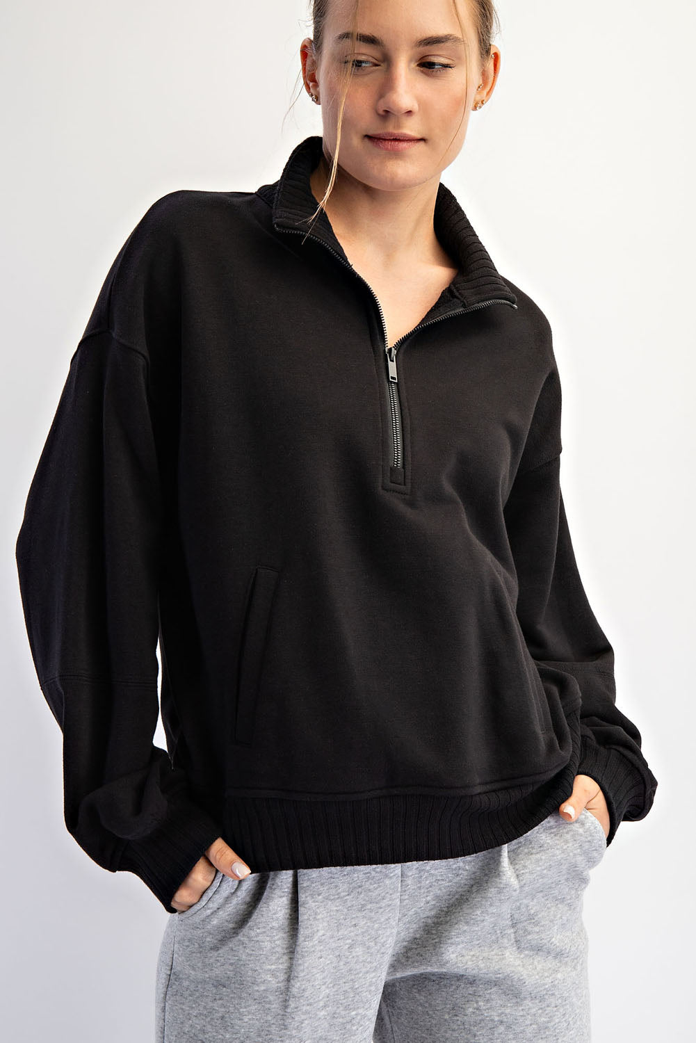 Rae Mode Textured Sleeve 1/4 Zip