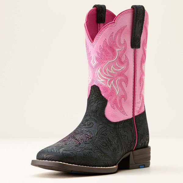 Girl's Ariat Outrider Black Floral Embossed Boot