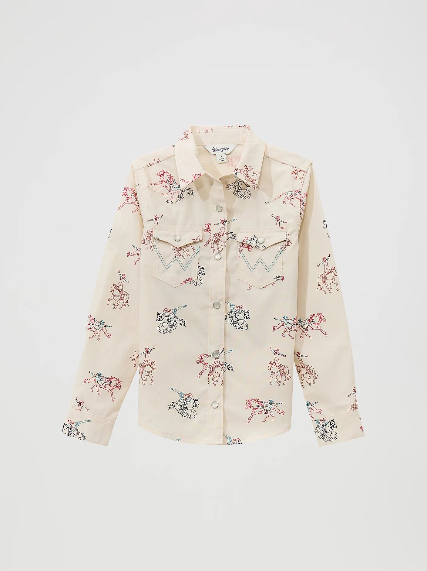 Girl's Wrangler Cowboy Horse Print Western Snap Shirt