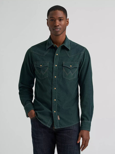 Wrangler Retro® Premium Western Snap Corduroy Shirt Dark Green