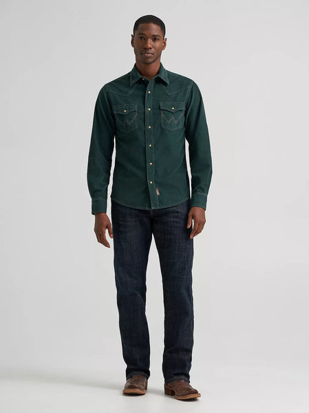 Wrangler Retro® Premium Western Snap Corduroy Shirt Dark Green