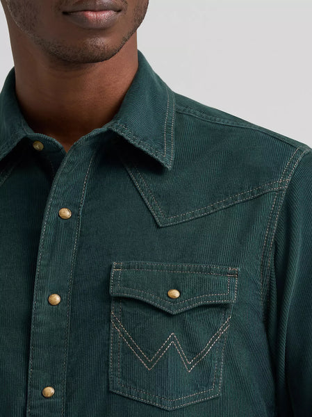 Wrangler Retro® Premium Western Snap Corduroy Shirt Dark Green