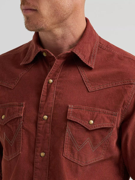 Wrangler Retro® Premium Western Snap Corduroy Shirt in Red