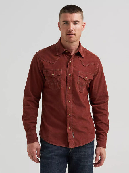 Wrangler Retro® Premium Western Snap Corduroy Shirt in Red