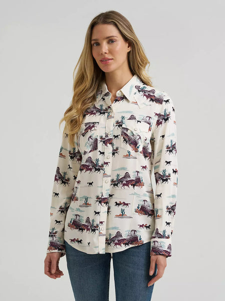 Women's Wrangler Bold Bucking Cowboy Sierra Snap Shirt