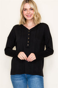 Cable Knit V-Neck Henley Top