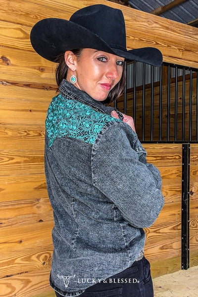 Ladies Paisley Yoke Washed Denim Pearl Snap