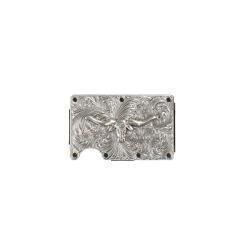 3D Mens Utility Wallet Long Horn Motif Silver Black