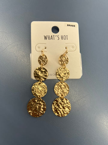 Gold Hammered Round Drop Earrings