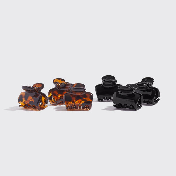 Recycled Plastic Mini Puffy Claw Clips 6pc Set- Black/Tort