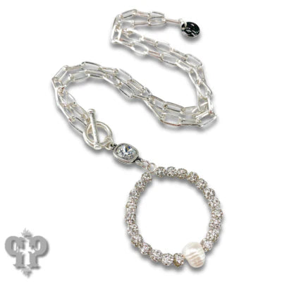 Rhinestone Bead Necklace and Square Stud Earrings