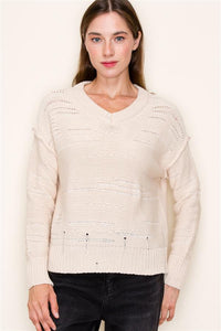 Staccato Distressed V-Neck Sweater
