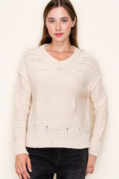 Staccato Distressed V-Neck Sweater
