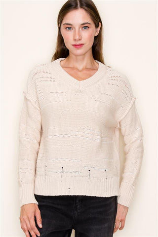 Staccato Distressed V-Neck Sweater