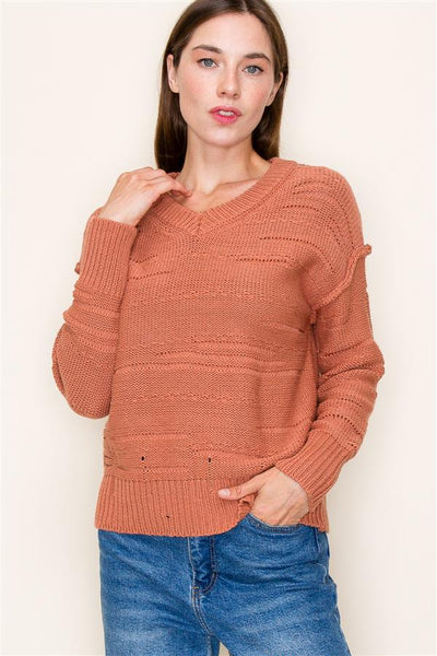Staccato Distressed V-Neck Sweater