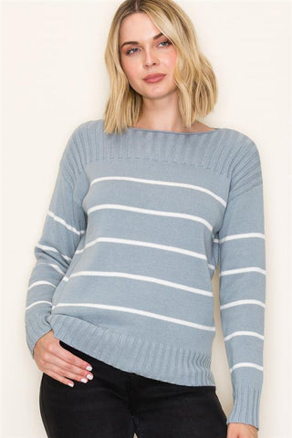 Dusty Blue Striped Sweater