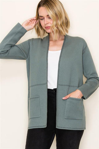 Dusty Jade Etched Stitch Cardigan