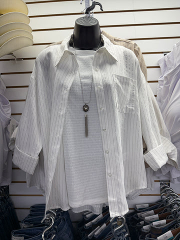 White Seersucker Knit Sleeveless Top