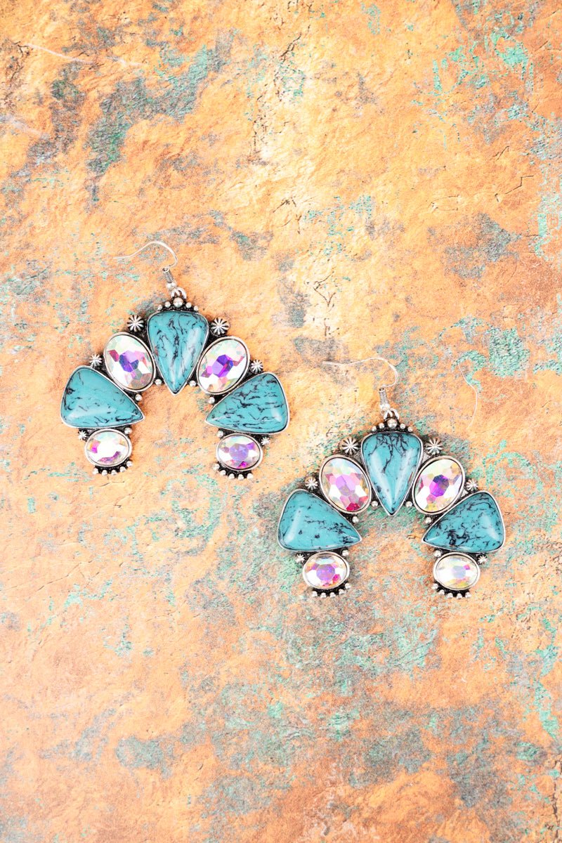 Burnished Silvertone Turquoise Sun Valley Naja Earrings