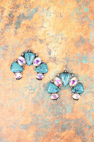 Burnished Silvertone Turquoise Sun Valley Naja Earrings