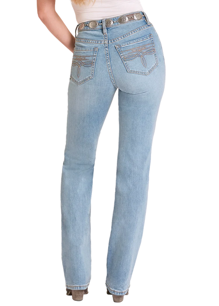 Ladies Rock & Roll High Rise Distressed Modest Bootcut Jeans