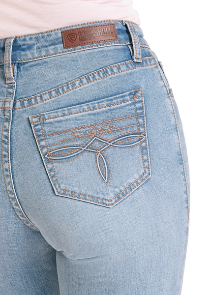 Ladies Rock & Roll High Rise Distressed Modest Bootcut Jeans