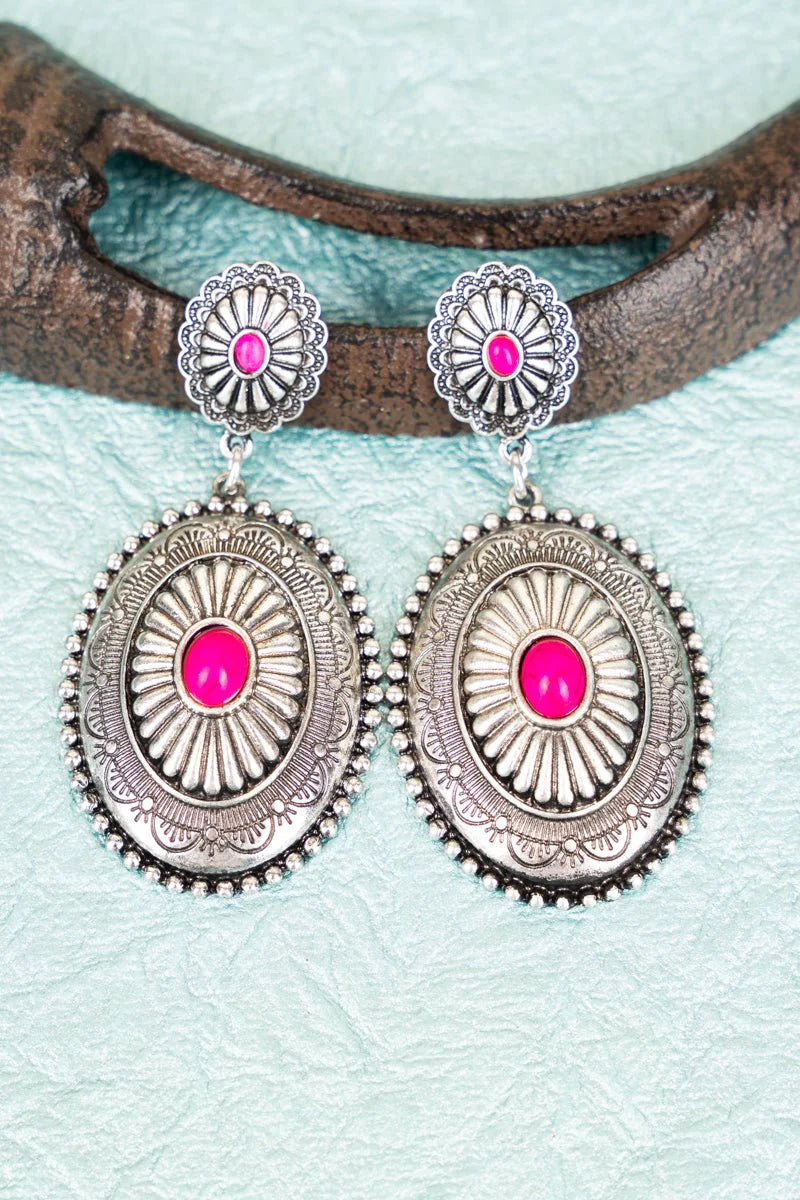 Carolee Concho Fuchsia and Silvertone Earrings