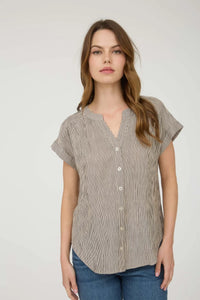 STRIPE SHORT CUFF SLEEVE BUTTON DOWN SHIRT