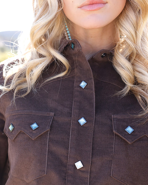 Cinch Cruel Denim Brown Corduroy Diamond Pearl Snap Shacket