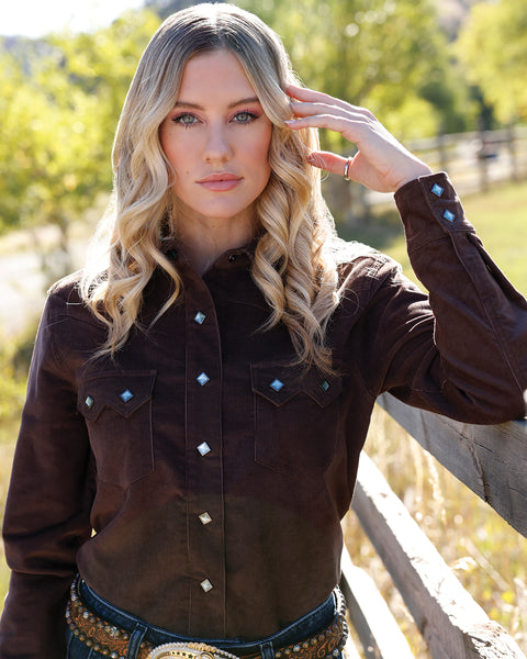 Cinch Cruel Denim Brown Corduroy Diamond Pearl Snap Shacket