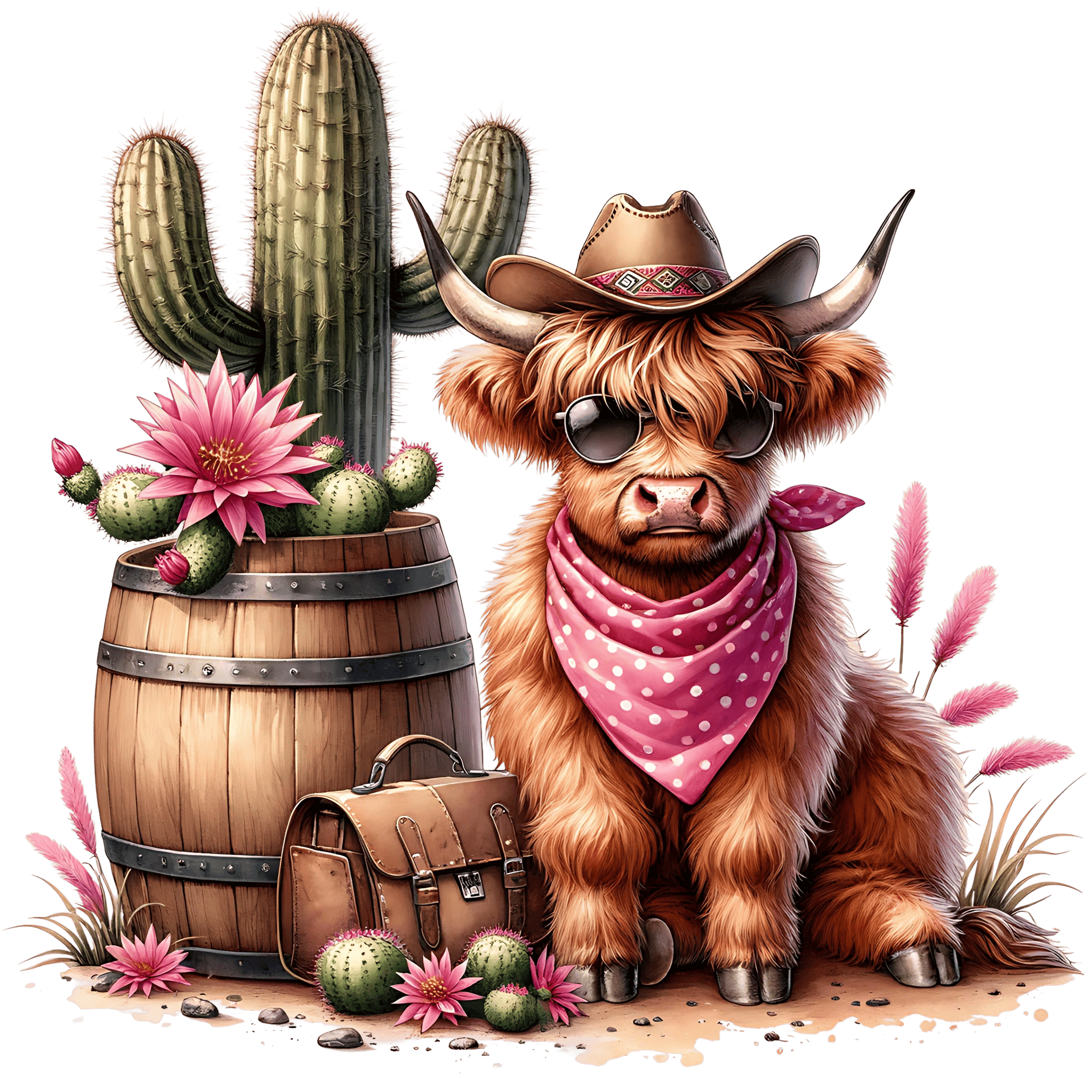 Pink Cactus Cow T-Shirt Print
