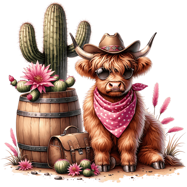 Pink Cactus Cow T-Shirt Print