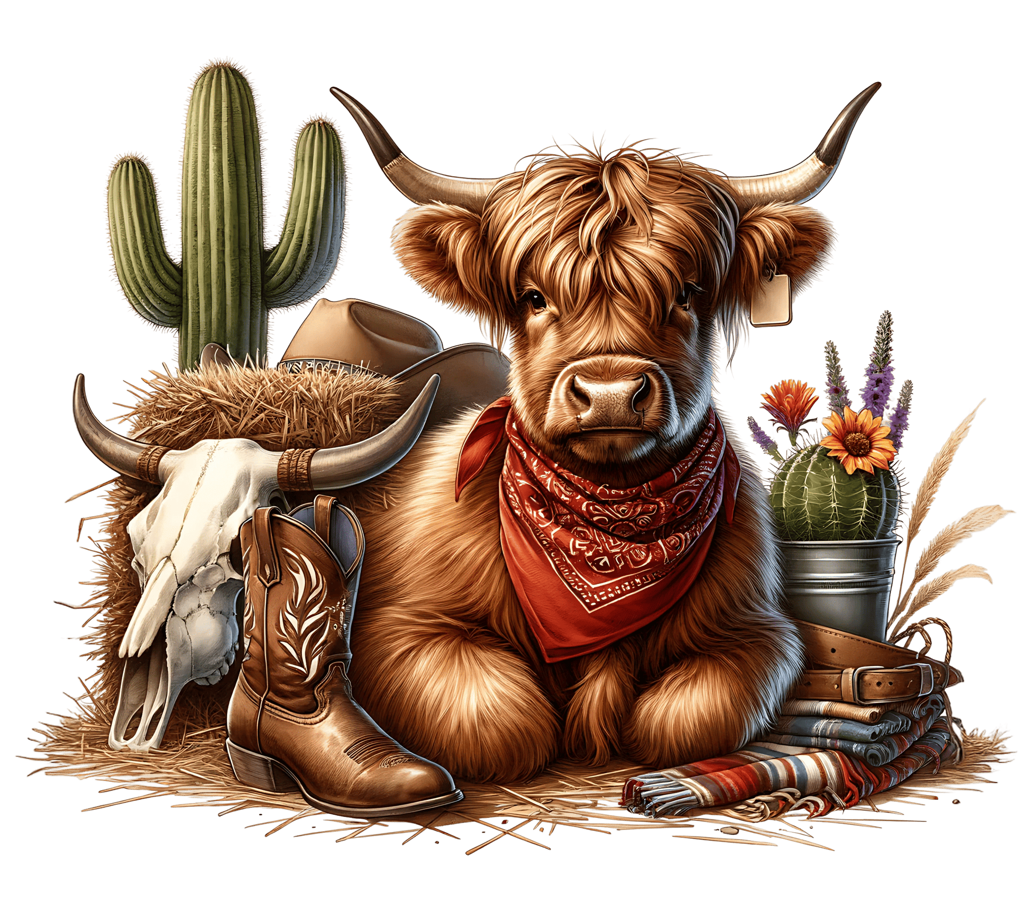 Red Cactus Cow T-Shirt Print