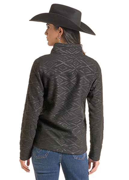 Ladies Rock & Roll Denim Black Embossed Fleece Pullover