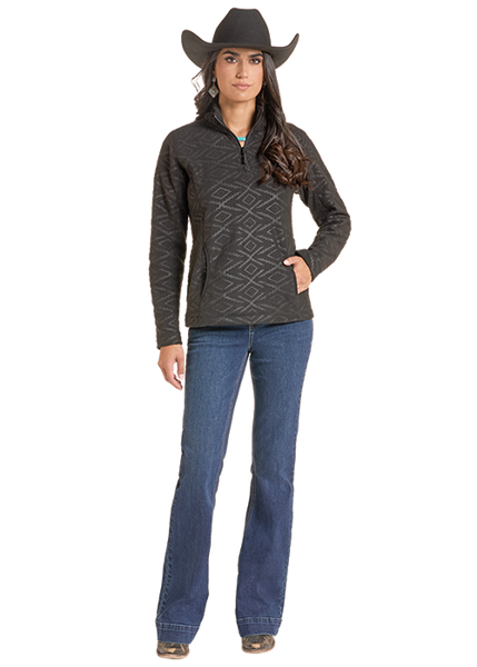 Ladies Rock & Roll Denim Black Embossed Fleece Pullover