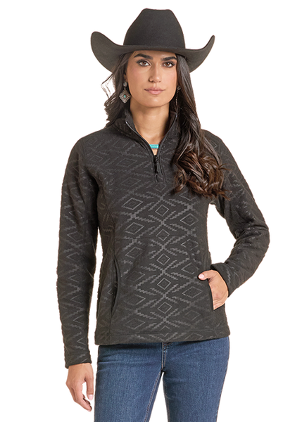 Ladies Rock & Roll Denim Black Embossed Fleece Pullover