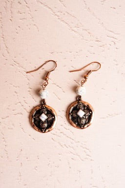 Howlite Bead Cross Disk Earrings