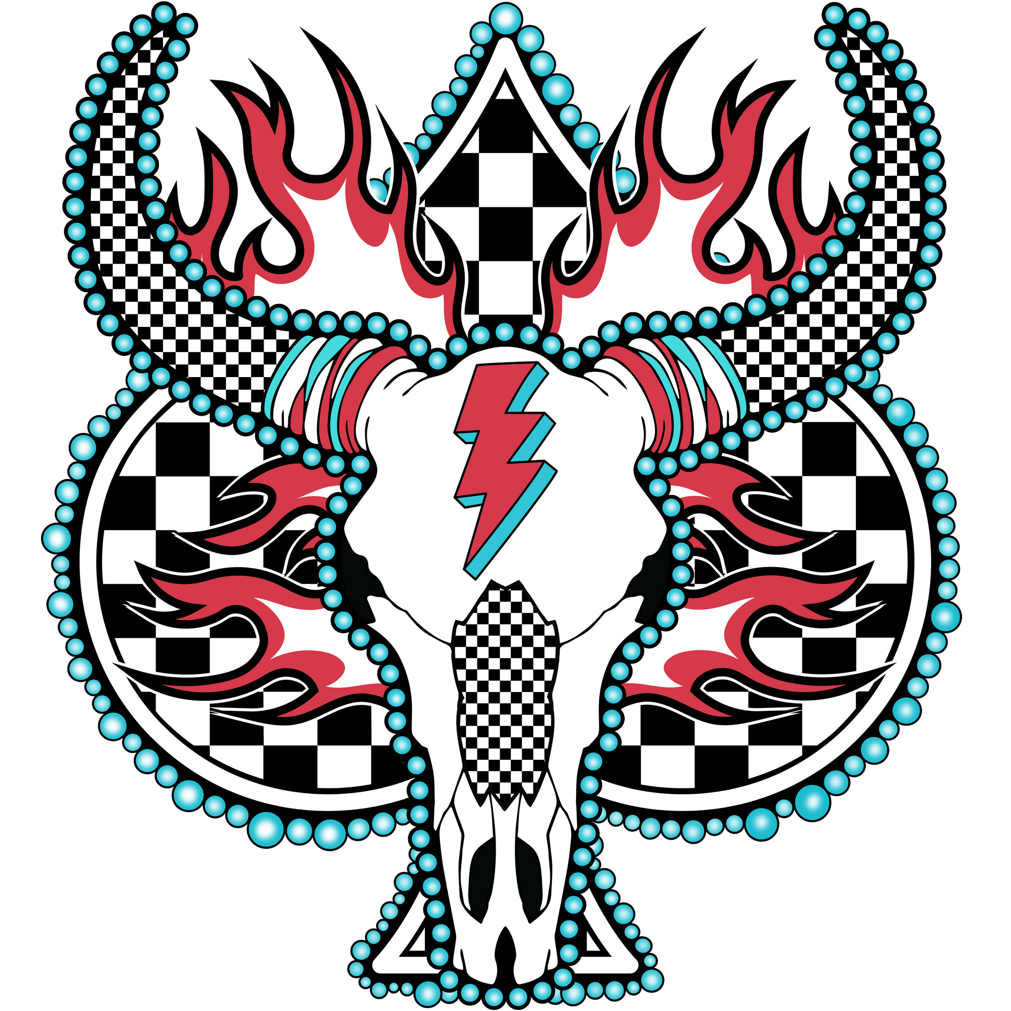 Flame Checkered Skull Print