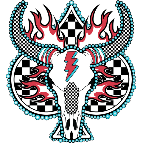 Flame Checkered Skull Print
