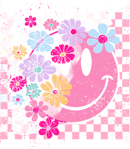 Floral Checkered Smiley Face Print