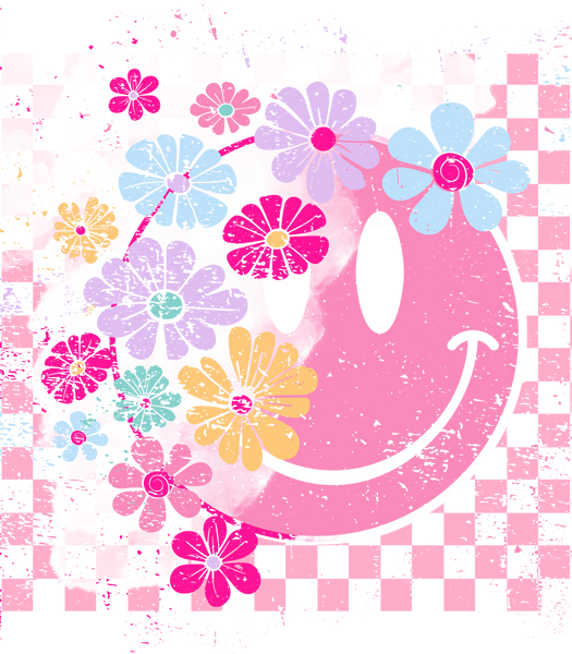Floral Checkered Smiley Face Print