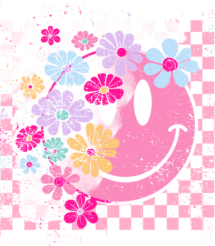 Floral Checkered Smiley Face Print