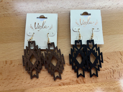 Wood Aztec Diamond Earrings